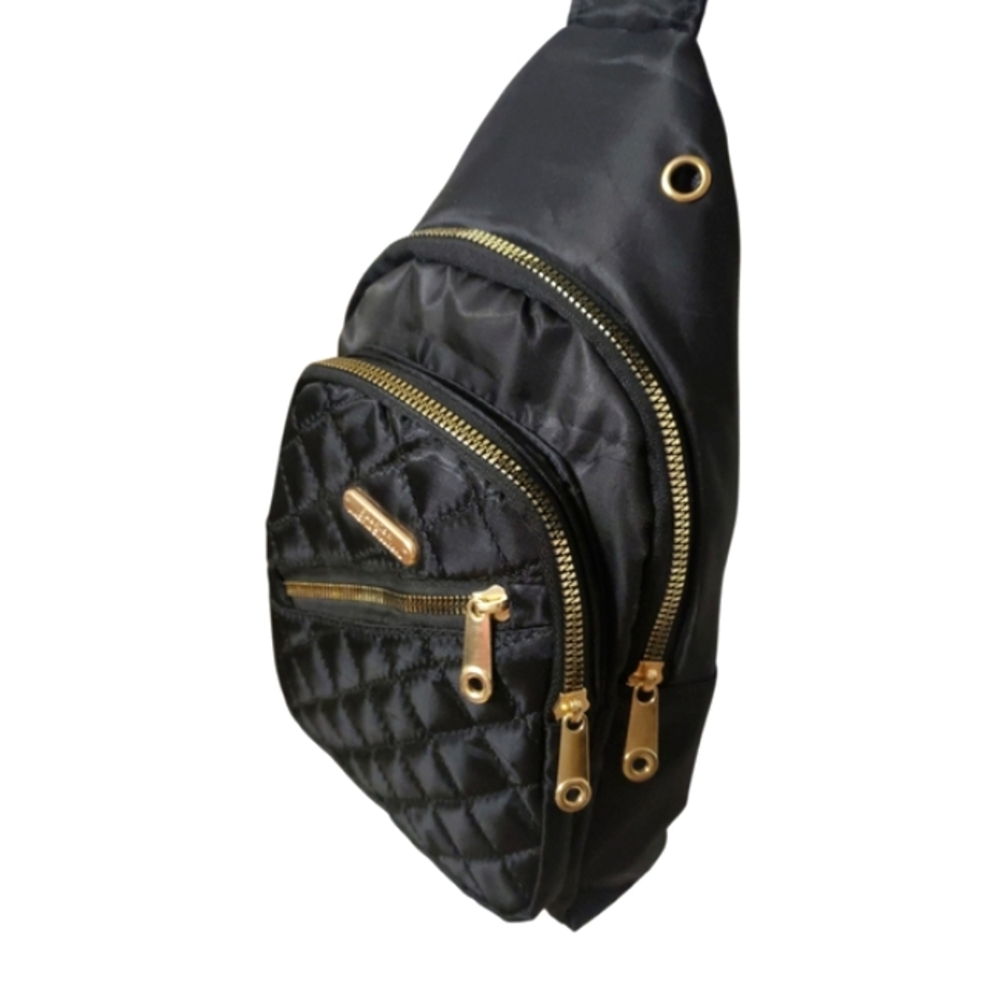 Fashion Jingpin Creations Black Quilted Mini Backpack & Gold Accents.
